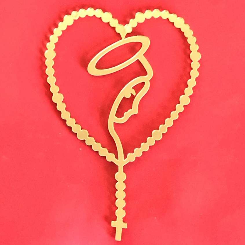 Aplique  Modura Nossa Senhora Acrílico Dourado Espelhado blíbia 10 cm Para Lembrancinha, laços e Artesantos