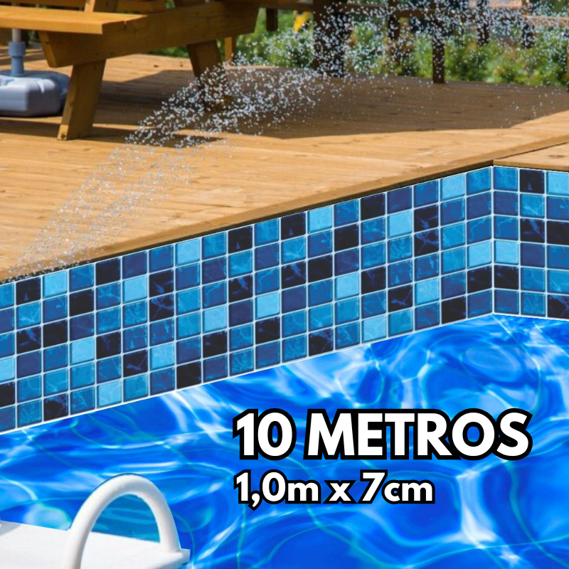 10 METROS - Adesivo Pastilha Borda Para Piscina Azul 3 - 1,0m x 7cm