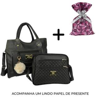 Kit 2 Bolsas Feminina Grande+ Pequena Espaçosa com Alça + Chaveiro Pom Pom + Papel de Pres...