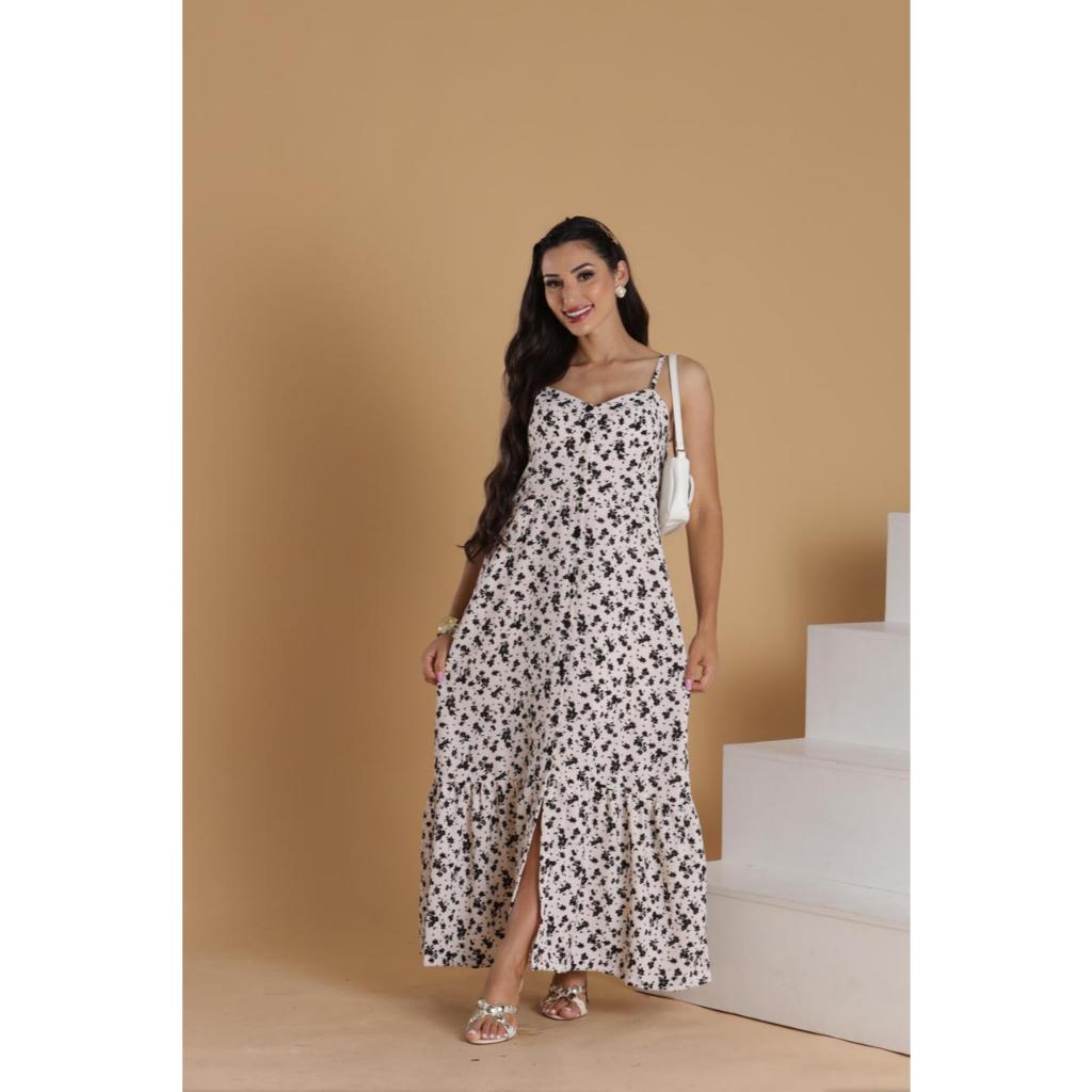 VESTIDO LONGO FEMENINO ELEGANCIA E CONFORTO 2025 em Oferta na Shopee