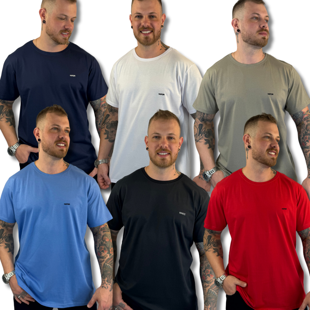 Kit Sortido 3 Camisetas Lisa Plus Size Masculina Adulto Manga Curta do G1 ao G3