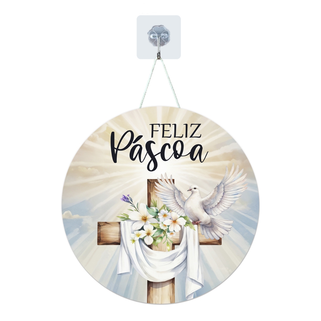 Placa Enfeite Porta Guirlanda Decorativa MDF Adesivado Páscoa Cristã Coelho 25cm em Oferta na Shopee