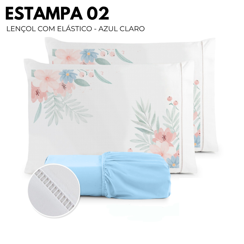 Jogo de Cama 3 Peças Lençol e Fronha Micropercal 400 FIOS - Compouse Ponto Palito