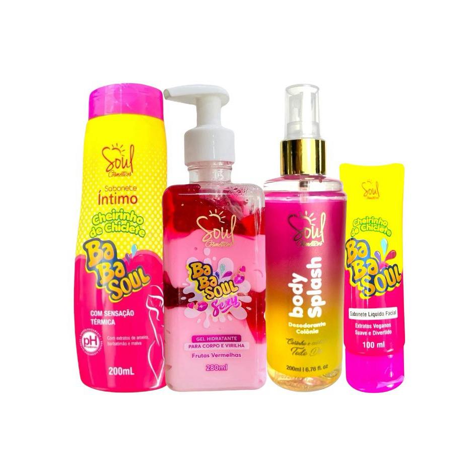 Kit Gel hidratante Corporal Virilha + Sabonete Intimo + Body Splash Soul Cosméticos