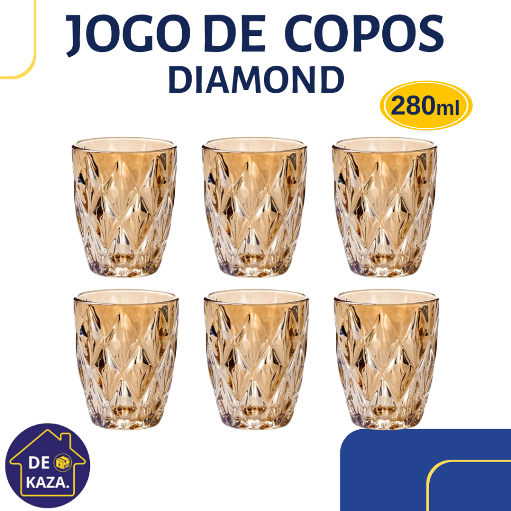 Jogo de Copos Diamond Âmbar 280ml Vidro