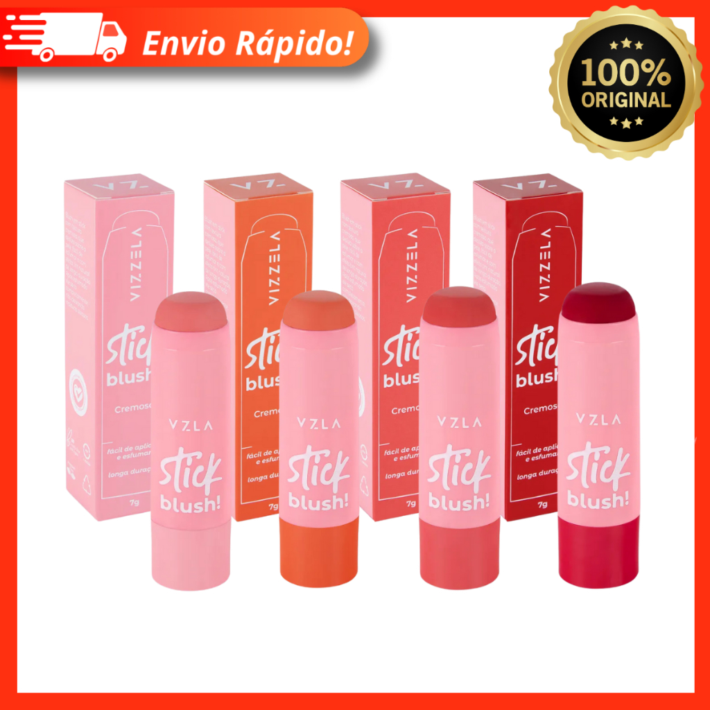 Blush Stick Vizzela em Bastão 7g - Vegana Longa Duração Efeito Natural Cremoso Lançamento