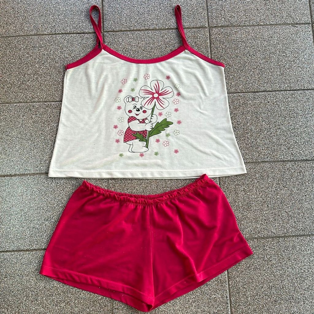 pijama feminino blusa de alcinha e short pro verão, baby doll fresquinho, pijama rosa feminino (bazar, brechó, desapego)