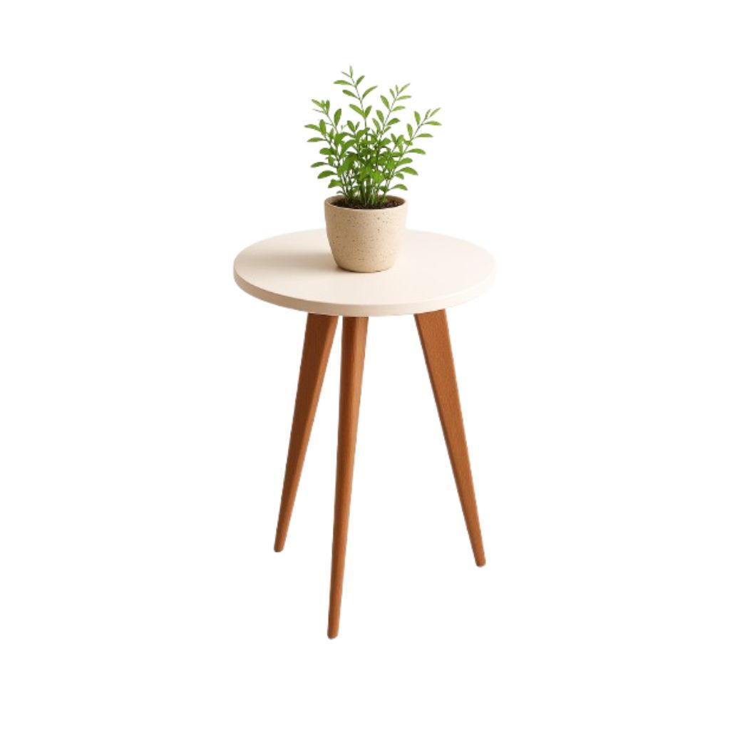1 Mesa de Apoio Redonda Mesa Lateral de MDF Pés Palito Madeira em Oferta na Shopee