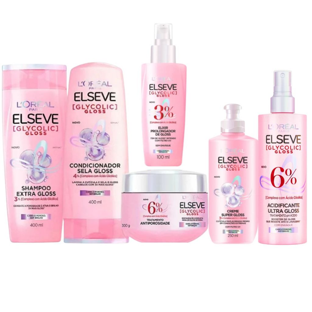 KIT Elseve Glycolic Gloss Linha completa Versão 400mL ( 6 itens)