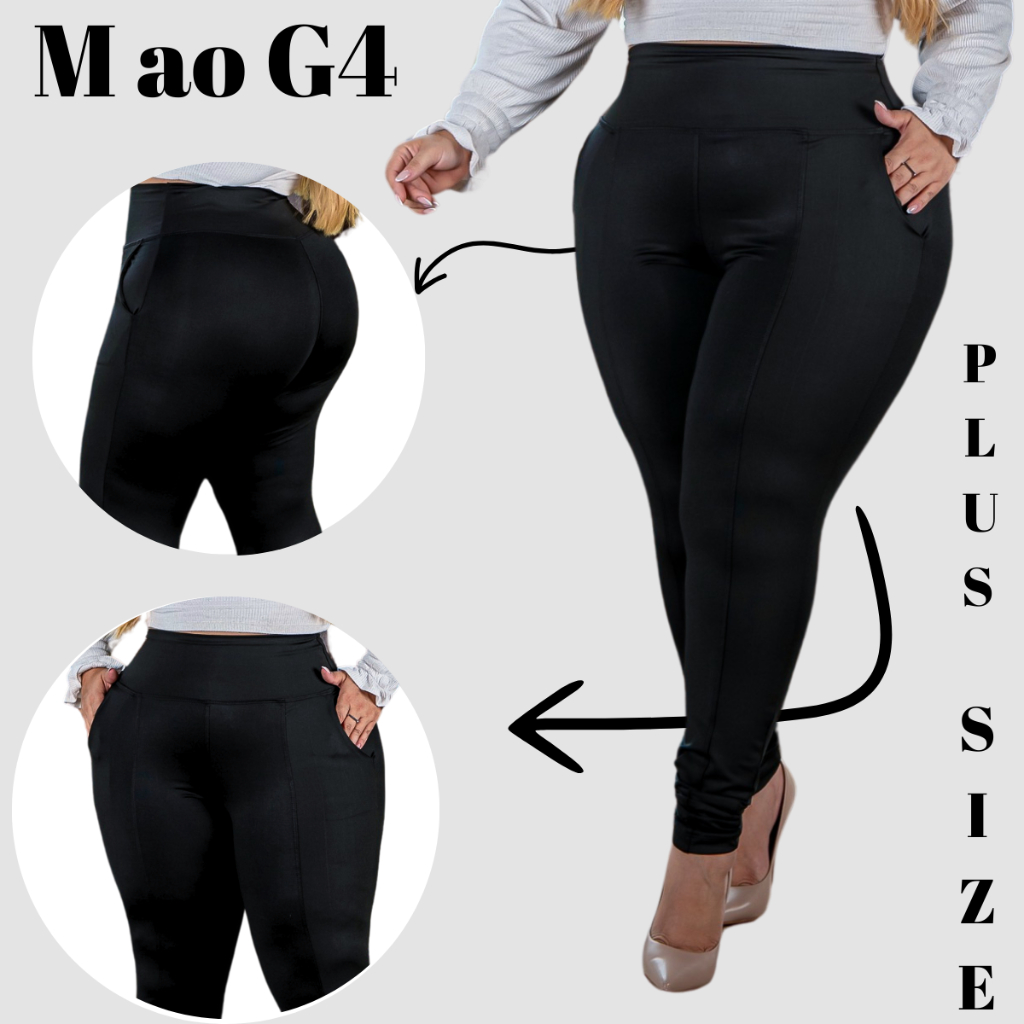 Calça Legging Plus Size Feminina Grossa Cós Alto Bolso Faca do M ao G3 Leg Modeladora