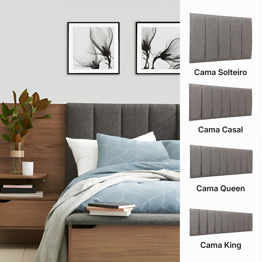 Cabeceira Modulada 50x20 Ripada Estofada Cama Box Solteiro Casal Queen King Placa em Linho/Veludo
