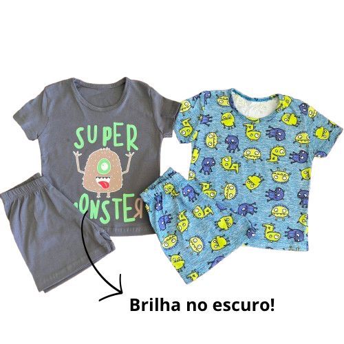 Kit 2 Pijama Infantil Menino Curto verão sortidos 1 ao 14 em Oferta na Shopee