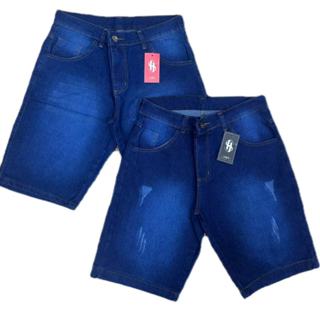 Kit 2 Bermuda Bigode e Puído Jeans Masculina Com Elastano SLIM direta da fabrica Premium em Oferta na Shopee