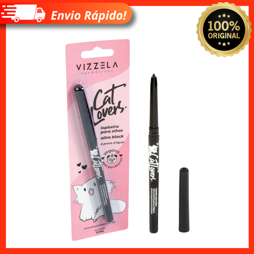 Lapiseira Retrátil Para Olhos Preta Cat Lovers À Prova D'água Vizzela Vegano 100% Original