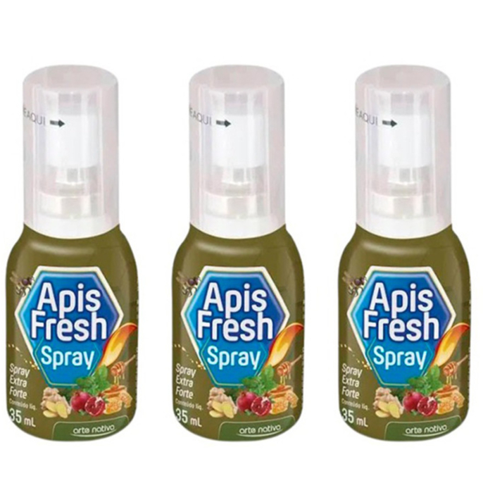 03un Aromatizante Bucal Mel Própolis Gengibre Malva Menta e Romã Spray Apis 35ml Fresh Arte Nativa
