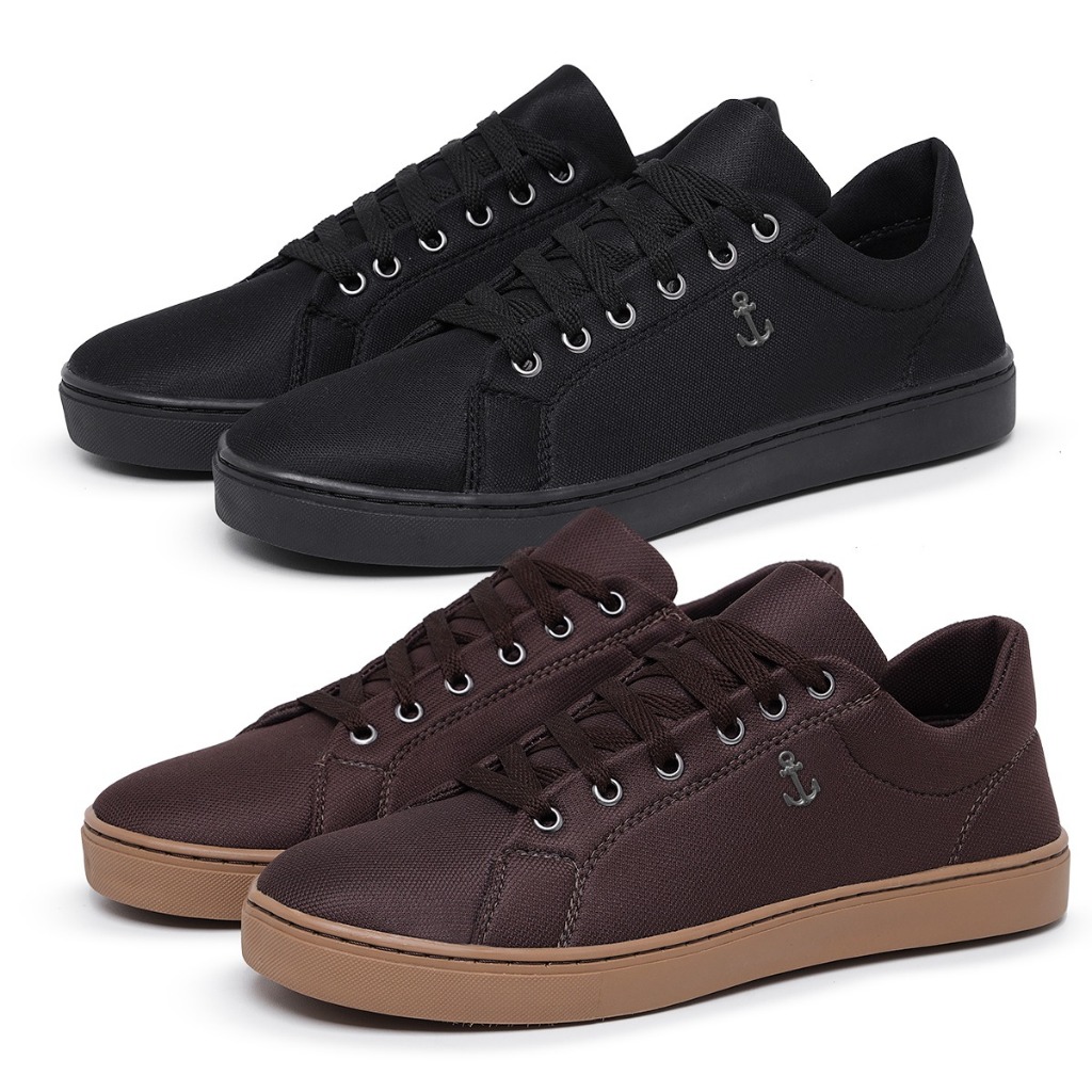 Kit 2 Pares de Sapatênis Casual Preto e Marrom Eleganci Conforto Lançamento Barato Promoção