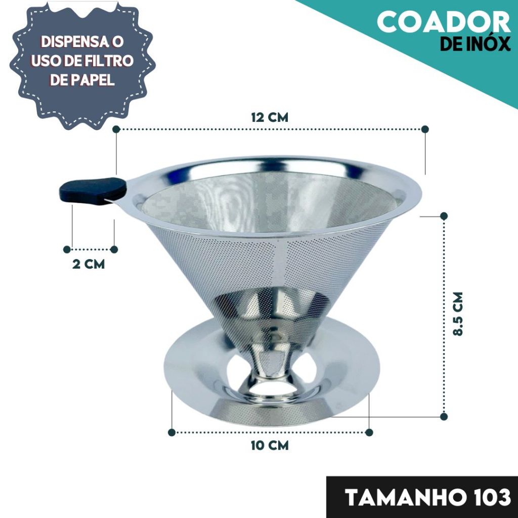 Filtro Coador Inox Reutilizável - 103 Premium | Dispensa Papel | Café Mais Forte e Sustent...