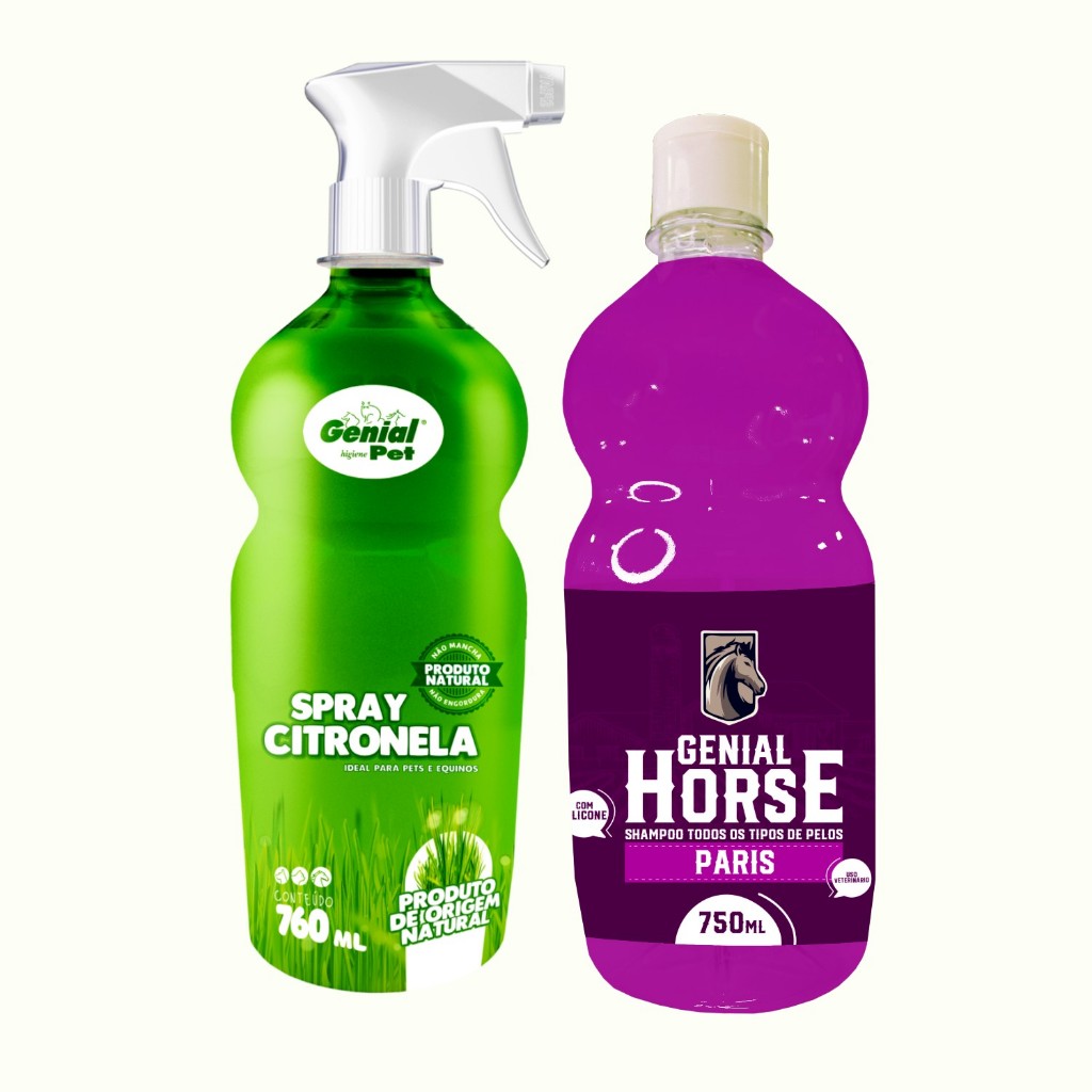 Kit Banho Cavalos Mulas e Bovinos Shampoo Condicionador Neutro Clareador Escurecedor Repelente Anti Mosquito Moscas