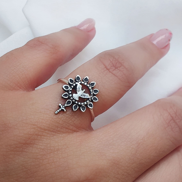 Anel Espírito Santo Prata 925 Legítima Original Feminino Deus Religioso Jesus em Oferta na Shopee