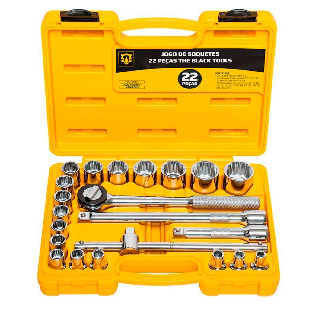 Jogo Kit De Ferramentas Manuais Chave Catraca 1/2 8 A 32mm Bcs022 The Black Tools Cor Amarelo em Oferta na Shopee
