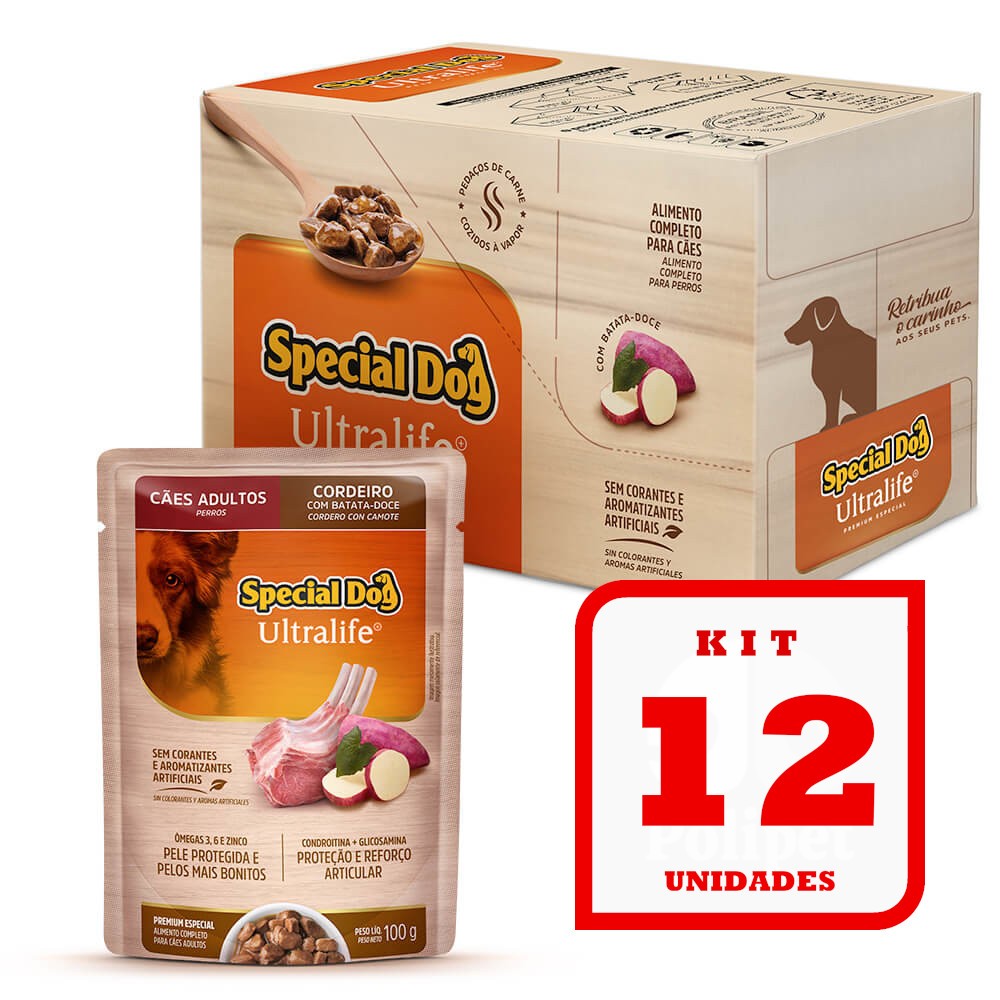 Kit 12 Sachê Special Dog para Cães Adultos sabor Cordeiro e Batata-Doce 12x100g em Oferta na Shopee