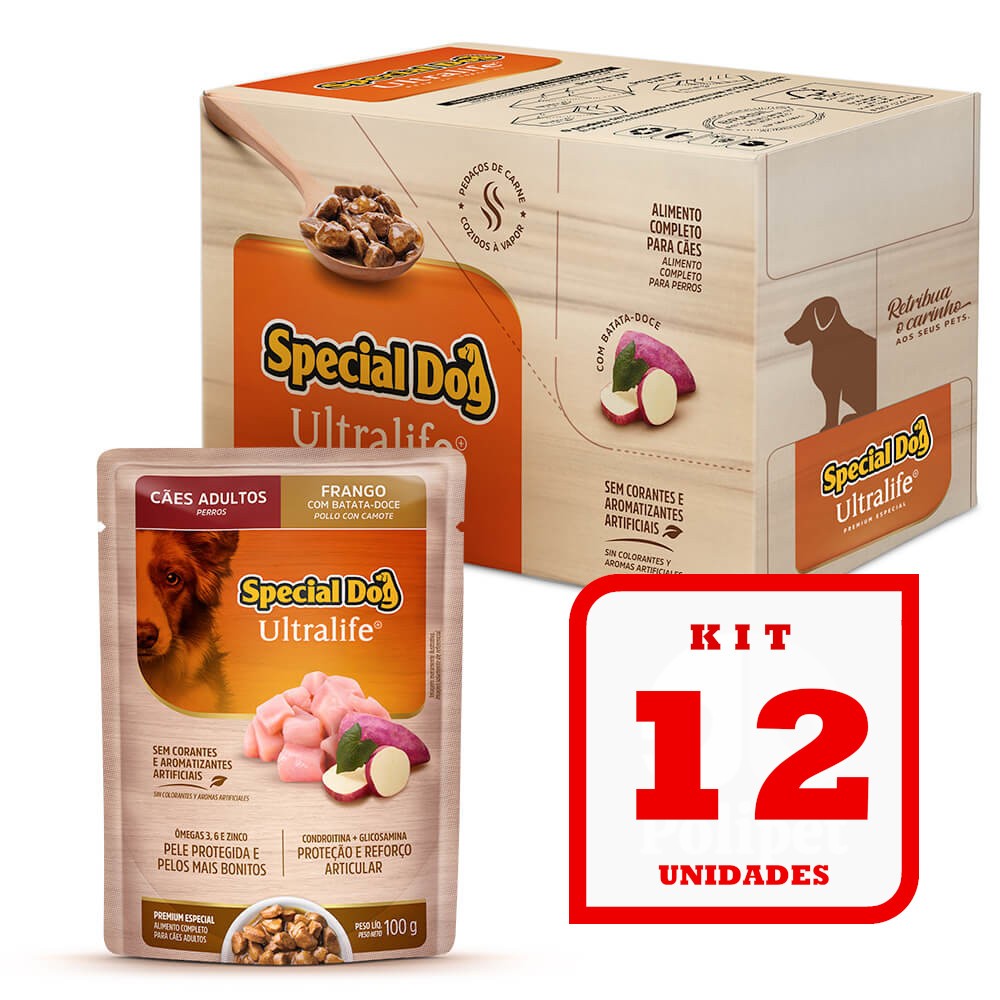 Kit 12 Sachê Special Dog para Cães Adultos sabor Frango e Batata-Doce 12x100g em Oferta na Shopee