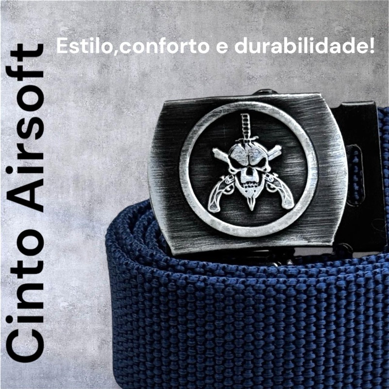 Cinto Tatico Masculino Fivela Caveira Airsoft Militar