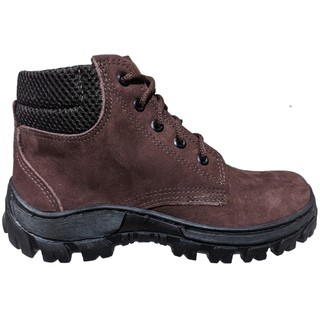 Bota Trabalho Masculina Couro Liso E Nobuck Botina Cano Curto Cadarço