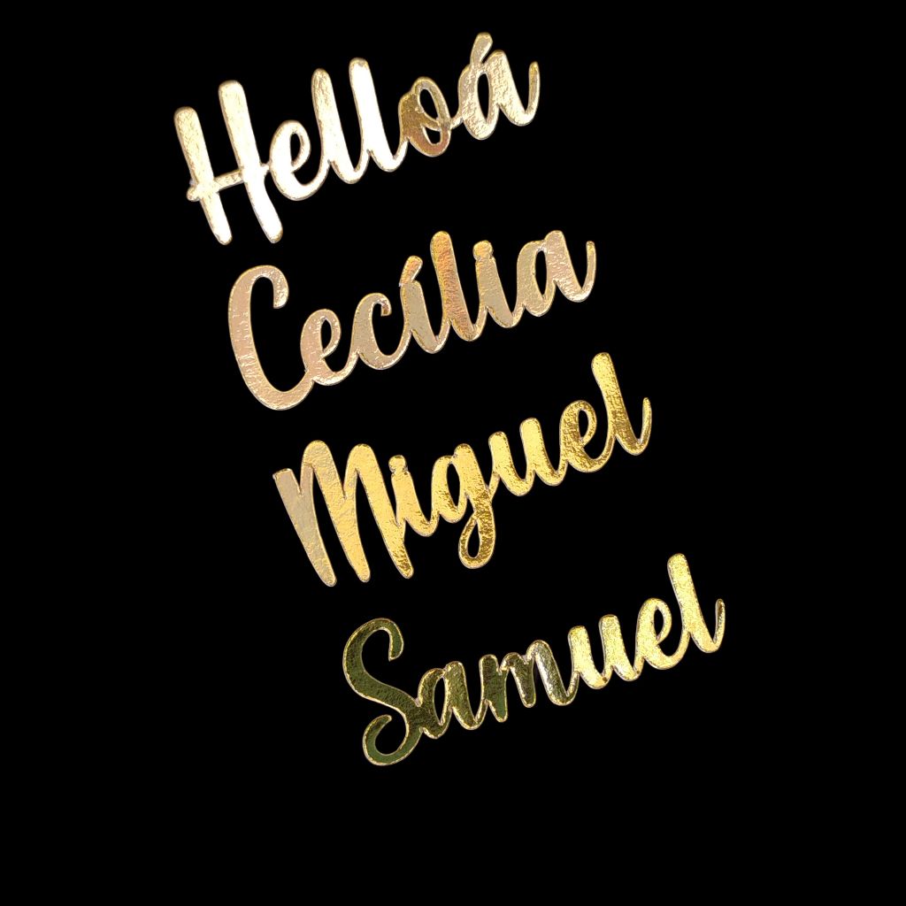 Kit 30/50/75/100 Apliques Nome Personalizado Dourado ou Prata para Decoração de Lembrancinha, Festas