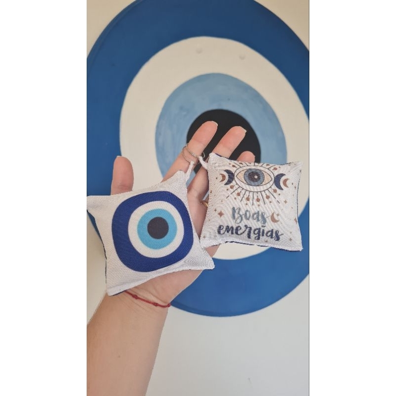 Chaveiro Almofada 9cm Olho Grego, Santinhos, Orixás, Personalizados