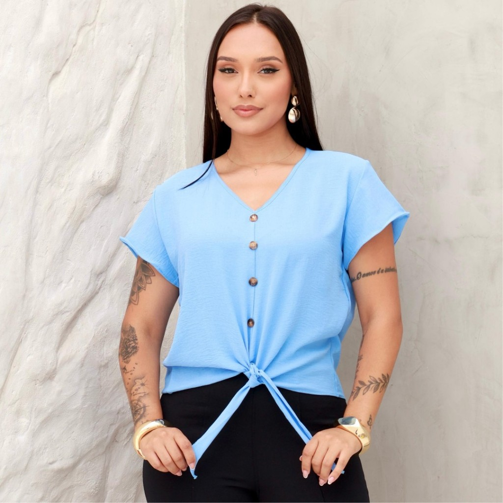 BLUSA FEMININA DUNA SOLTINHA MANGA CURTA COM BOTOES NA FRENTE