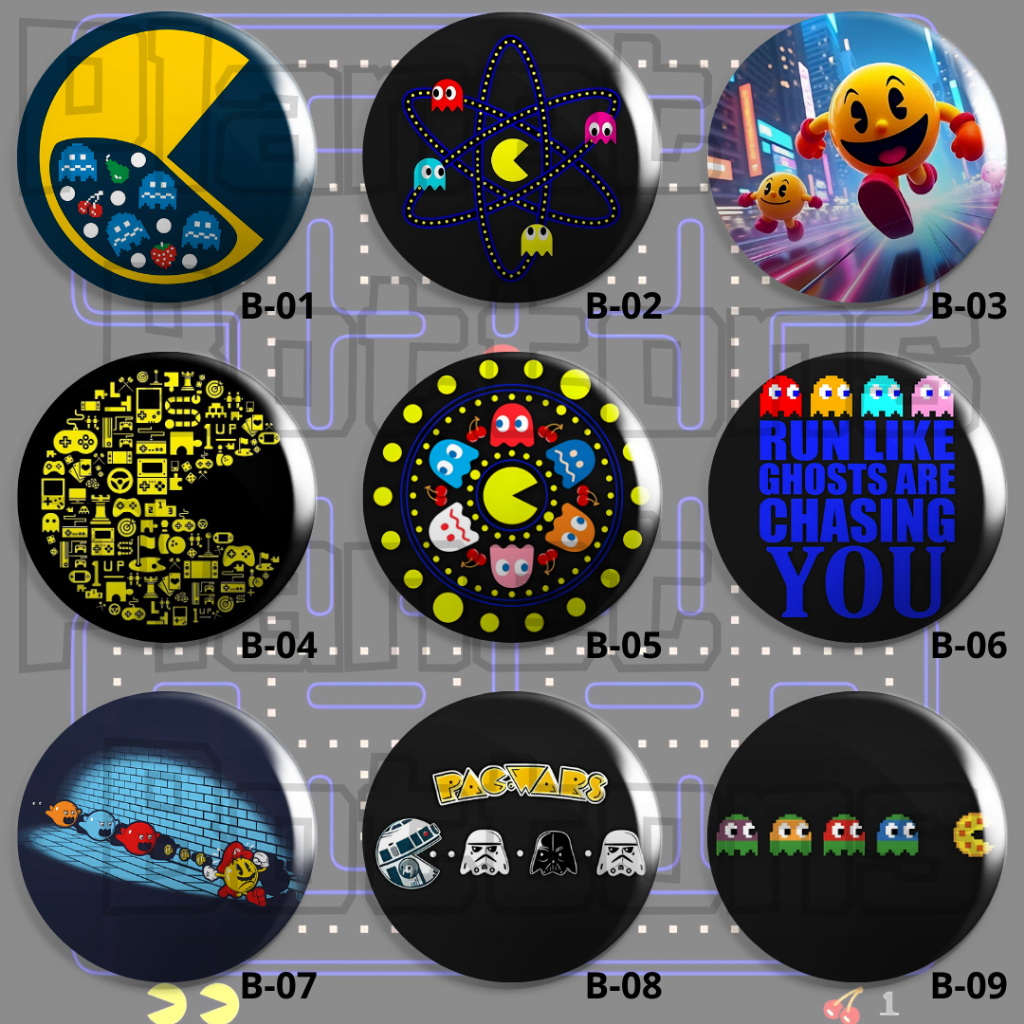 Bottons PAC MAN - Boton / Button / Botum / Broche / Pin - 3,8cm e 5,5cm.