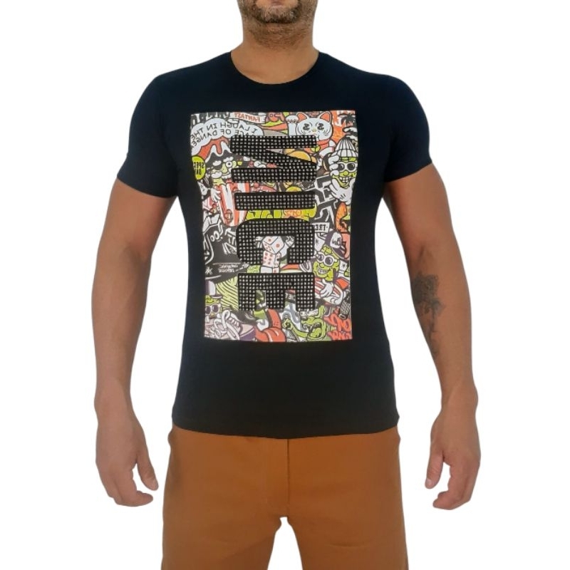 Camiseta Masculina com Strass Brilhante - Slim Fit - Viscolycra - Viscose Encorpada com Elastano Extra Macio Peletizada