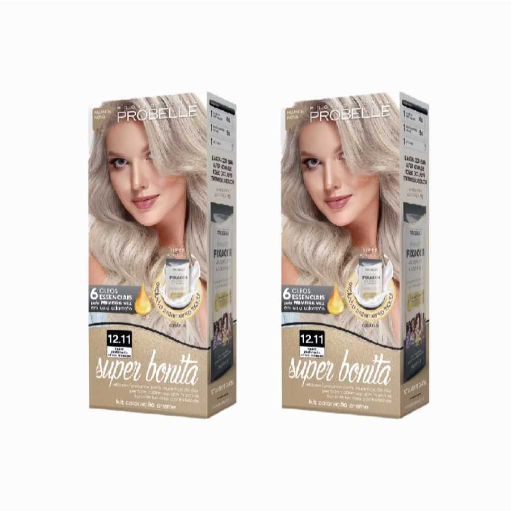Kit Com 2 Unidades De Tintura Probelle Super Bonita 12.11 Louro Platinado Cinza Intenso em Oferta na Shopee