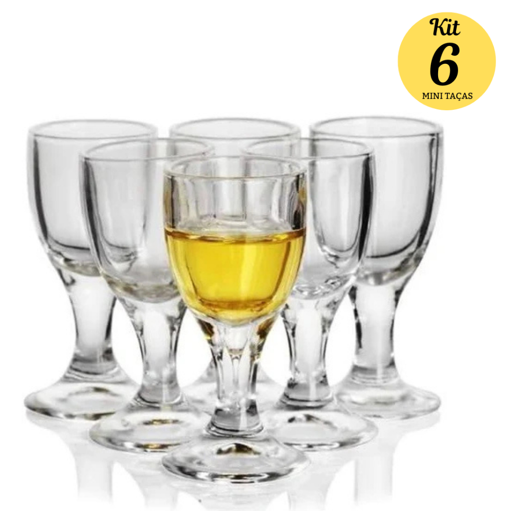 Conjunto 6 Mini Taça de Vidro Transparente Tacinha 10ml Jogo Kit Para Licor Dose Bebida Lembrancinha Brinde Decoração