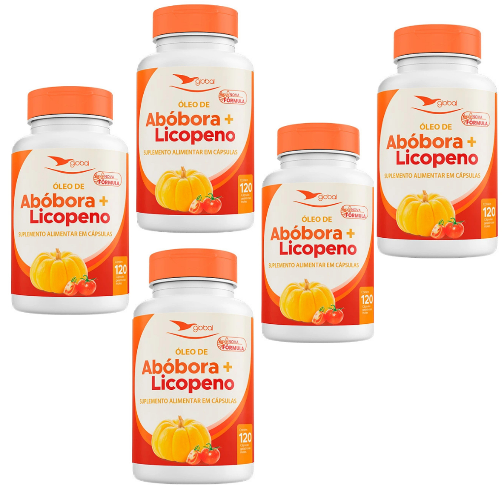 Kit 5X Óleo de Semente de Abóbora+Licopeno - 120 Cápsulas - Prensado a Frio