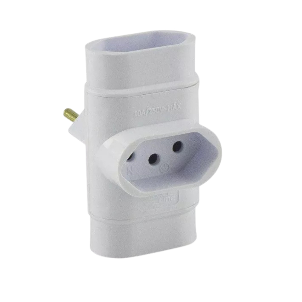 Pino Adaptador Tipo Benjamim Tripolar Branco Force Line