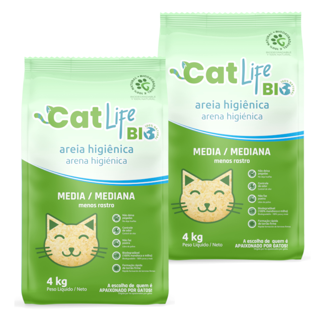 Kit 2 Areia Higiênica Cat Life Bio Grãos Médios para Gatos 4 kg em Oferta na Shopee
