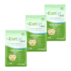 Kit 3 Areia Higiênica Cat Life Bio Grãos Médios para Gatos 4 kg