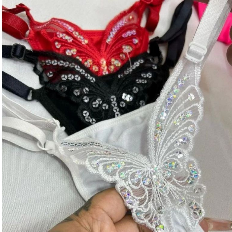 Calcinhas Borboleta |Kit 3|VERMELHA PRETA BRANCA Fio Dental Sexy Regulagem Sensual Lingerie Feminina