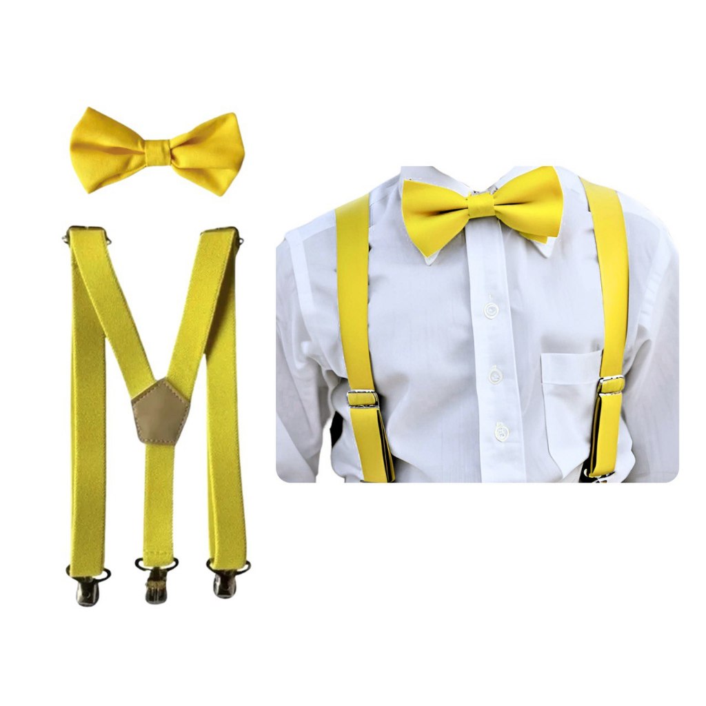 Kit Suspensório E Gravata Borboleta Juvenil Amarelo 10 a 17 anos e Outras Cores Pajem Formando Batizado Formatura