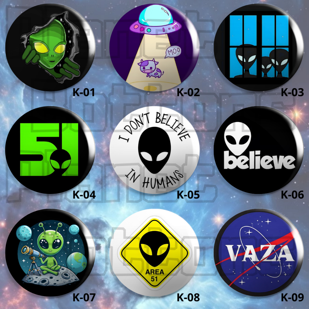 Bottons ALIEN - UFOLOGIA - Boton / Button / Botum / Broche / Pin - 3,8cm e 5,5cm.