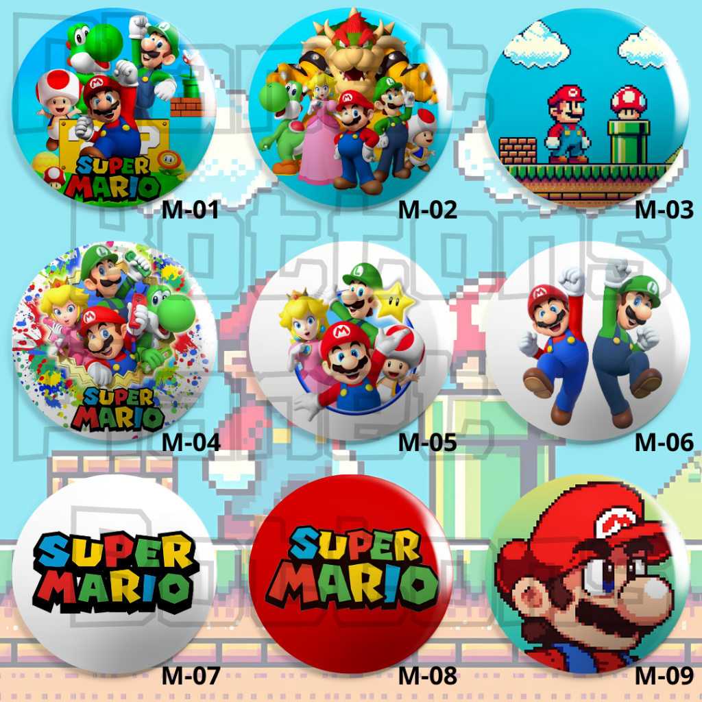 Bottons SUPER MARIO BROS - Boton / Button / Botum / Broche / Pin - 3,8cm e 5,5cm.
