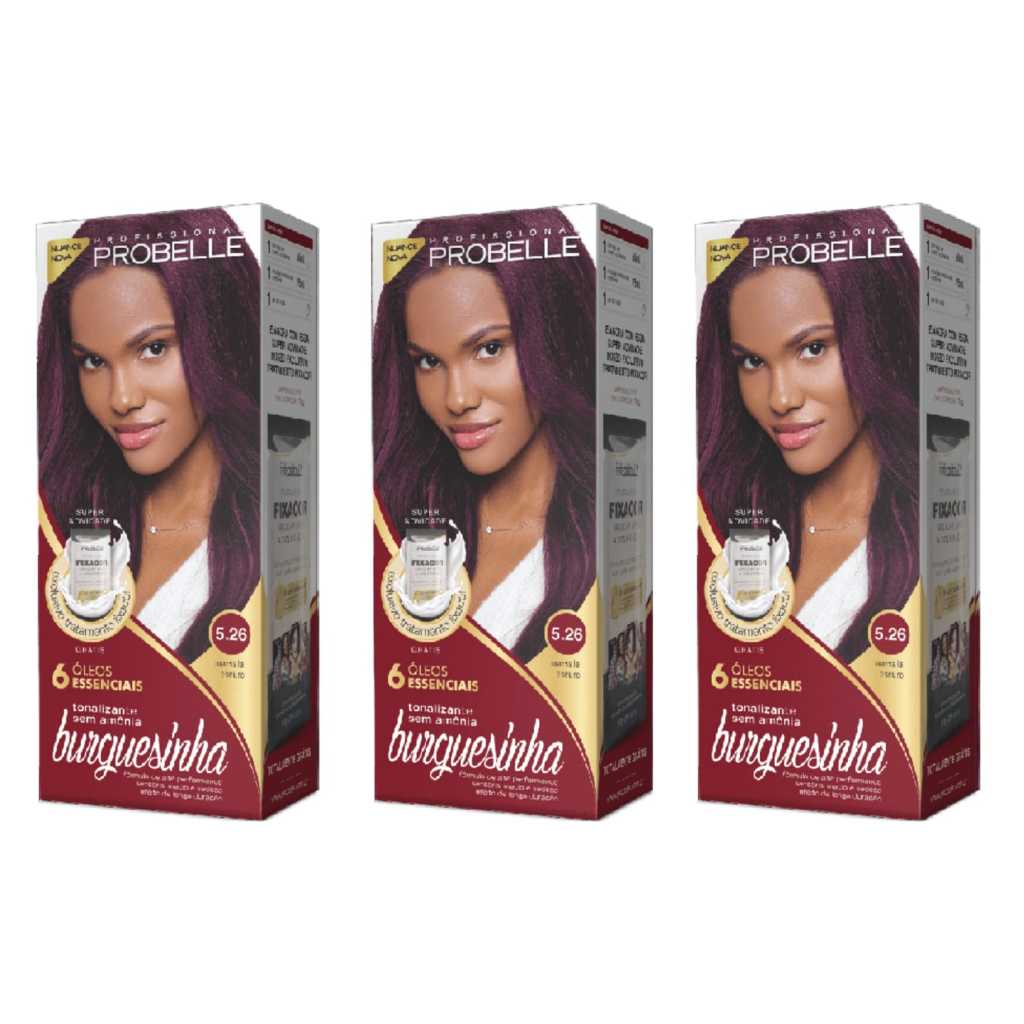 Kit Com 3 Unidades De Tonalizante Sem Amônia Burguesinha 5.26 Marsala Escuro em Oferta na Shopee