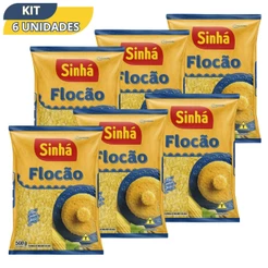 KIT com 06 Flocão de Milho Sinhá 500G Farinha de Milho Flocada Cuzcuz Natural Sem Glúten