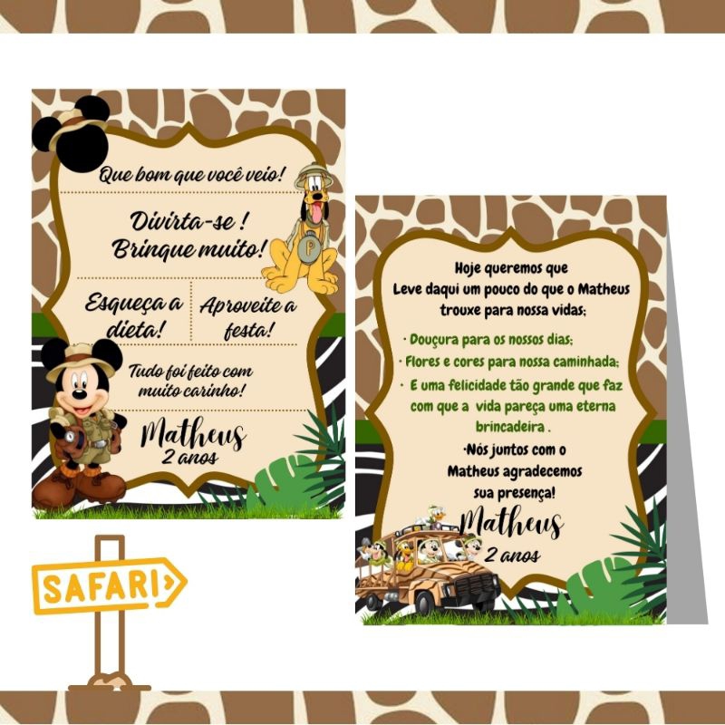10 Plaquinha de agradecimento de mesa festa infantil Mickey Safari