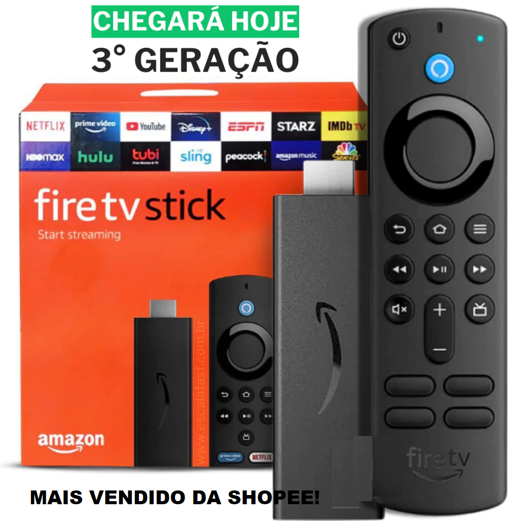 Novo Amazon Fire Stick TV Full HD 3ª Geração Alexa Comando de Voz Original - Preto