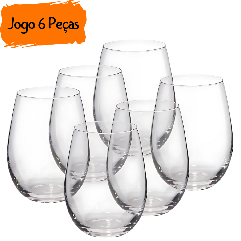 Kit 6 Copo de Vidro Transparente Resistente Gourmet Bellagio 450ml