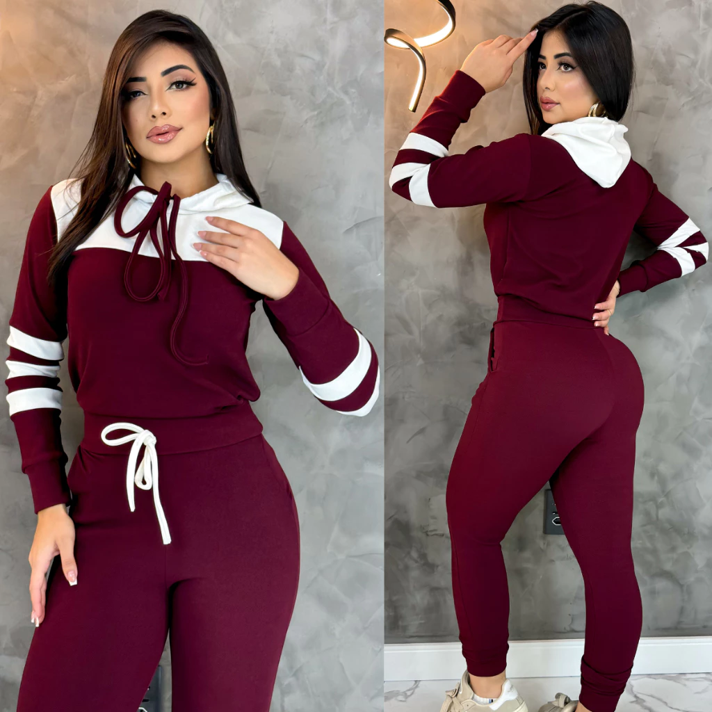 Conjunto Feminino Com Capuz Agasalho Inverno Look Para o Frio — imagem 1