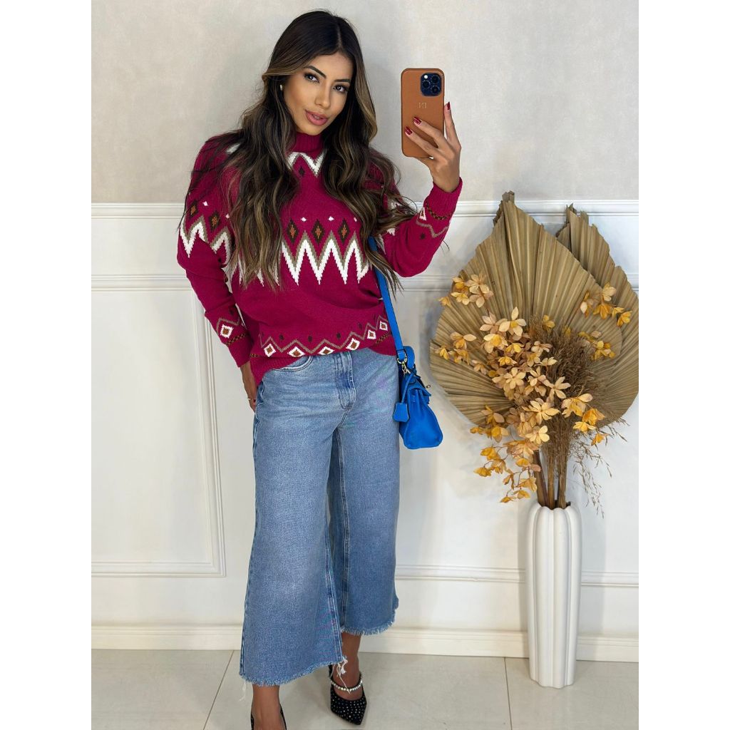 Blusa Suéter Feminino Tricot Inverno Estampa Casual Confortavel Quente em Oferta na Shopee